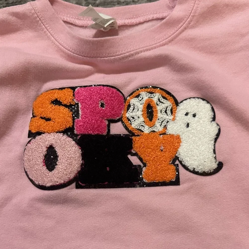 Rabbit skins girls Pink Kids Halloween Sweatshirt with chenille appliqué 2